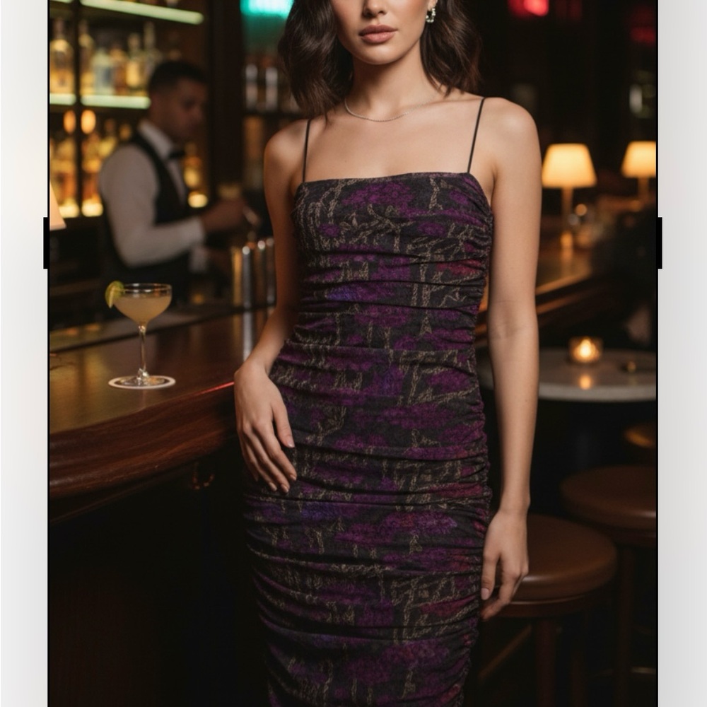 John Richmond Strapless Purple and Black Dress